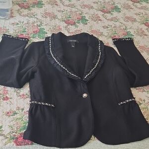 White House Black Market Elegant Black Blazer with Chain Trim